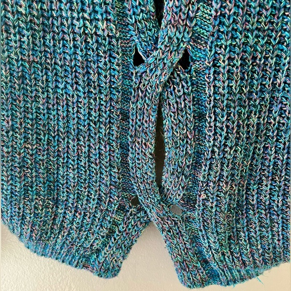 Express Open Back Braided Knit Sweater, Multicolored/Blue - Picture 3 of 7